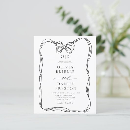 Budget Bow Elegante Zwart-Wit Uitnodiging (Staand voorkant)