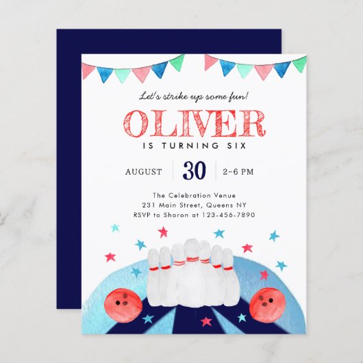 Budget bowling verjaardagsfeestje Strike Up Some F (Voorkant / Achterkant)