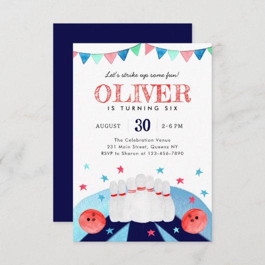 Budget bowling verjaardagsfeestje Strike Up Some F Notitiekaartje (Voorkant / Achterkant)