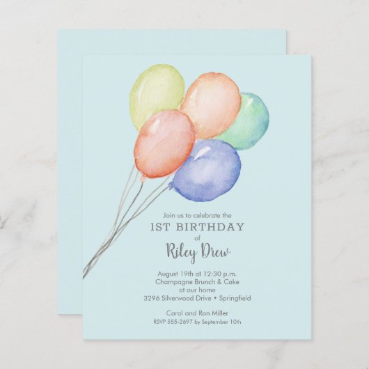 Budget Boy 1st Birthday Uitnodigingen (Voorkant / Achterkant)