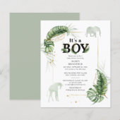 Budget Boy Baby shower Elephant Giraffe Invitation (Voorkant / Achterkant)