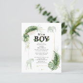 Budget Boy Baby shower Elephant Giraffe Invitation (Staand voorkant)