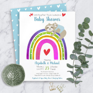 Budget Boy Baby shower Sloth Rainbow Uitnodiging