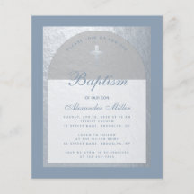 Budget Boy Baptism Dusty Blue Silver Uitnodiging