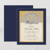 Budget Boy Baptism Navy Blue Gold Invitation (Voorkant / Achterkant)