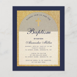 Budget Boy Baptism Navy Blue Gold Invitation