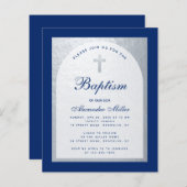Budget Boy Baptism Royal Blue Silver Uitnodiging (Voorkant / Achterkant)