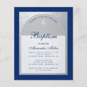 Budget Boy Baptism Royal Blue Silver Uitnodiging (Voorkant)