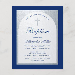 Budget Boy Baptism Royal Blue Silver Uitnodiging