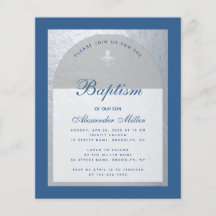 Budget Boy Baptism Silver Classic Blue Invitation