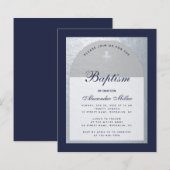 Budget Boy Baptism Silver Navy Blue Invitation (Voorkant / Achterkant)