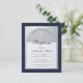 Budget Boy Baptism Silver Navy Blue Invitation (Staand voorkant)