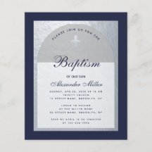 Budget Boy Baptism Silver Navy Blue Invitation