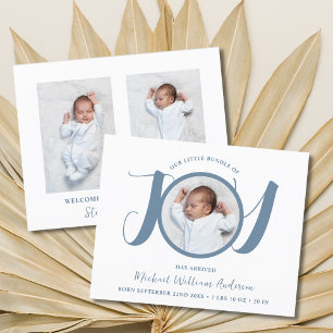 Budget Boy Blue Drie foto geboorte aankondiging