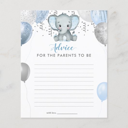 BUDGET Boy Elephant Advice New Parents Baby shower (Voorkant)