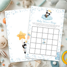 Budget Boy Panda Beer Blauw Baby shower Bingo Kaar