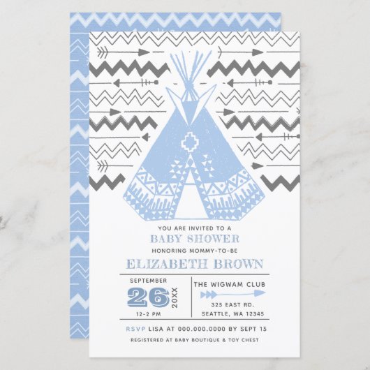 Budget Boy Tribal TeePee Baby Shower Uitnodigingen (Voorkant / Achterkant)