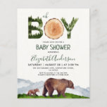 Budget Boy Waterverf Woodland Baby shower Flyer<br><div class="desc">Waterverf bosgebied,  beer - BOY - baby shower-uitnodiging. !</div>