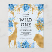 Budget Boys 1e verjaardag Blue Gold Safari Invite (Voorkant)