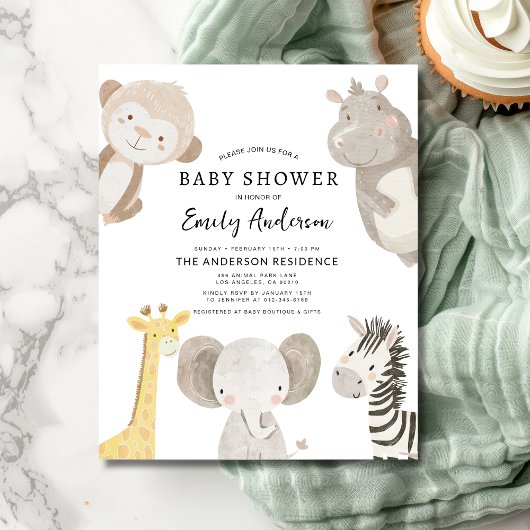 Budget Boys Safari Dieren Baby Shower Uitnodiging Flyer