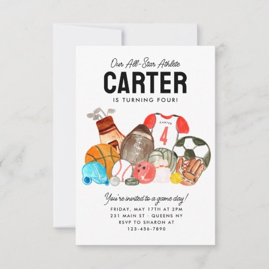 Budget Boys Sport Ballen All Star Kids Verjaardag Notitiekaartje (Voorkant)