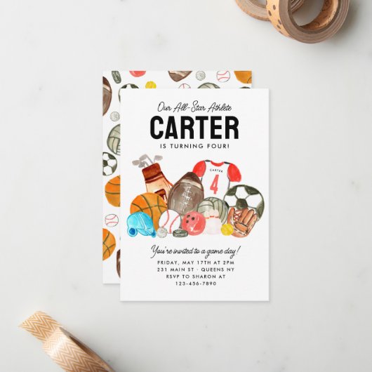 Budget Boys Sport Ballen All Star Kids Verjaardag Notitiekaartje (Voorkant / Achterkant in situ)