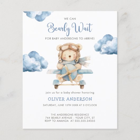 Budget BoyTeddy Beer Baby shower uitnodiging (Voorkant)