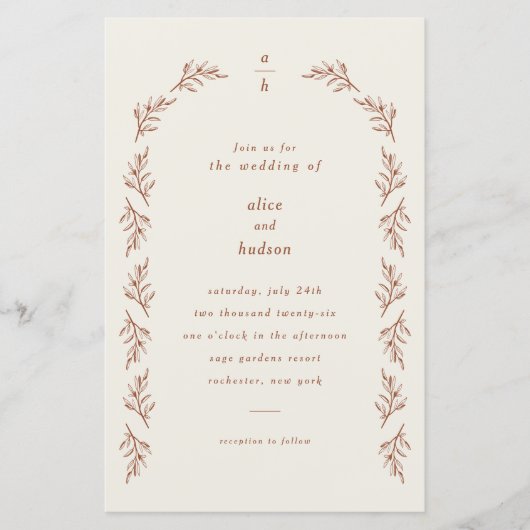 Budget Branch Arch Boho Foto Weduwschap Uitnodigin (Voorkant)