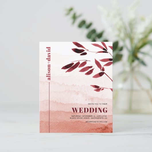 BUDGET Branch Japandi bruiloft uitnodiging (Staand voorkant)