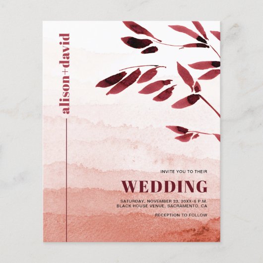 BUDGET Branch Japandi bruiloft uitnodiging (Voorkant)