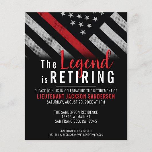 Budget Brandweerman Pensioen Thin Red Line Feest Flyer (Voorkant)