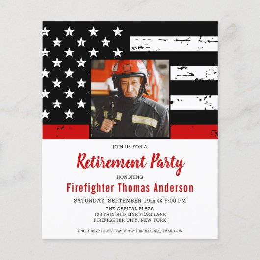 Budget brandweerman Thin Red Line Foto Retirement (Voorkant)