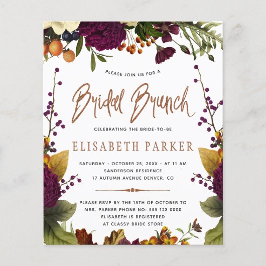 Budget bridal brunch herfst bridal douche-uitnodig flyer (Voorkant)