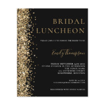 Budget Bridal Luncheon Gold Glitter Black Invite
