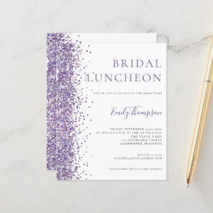 Budget Bridal Luncheon Paarse Glitter Uitnodiging