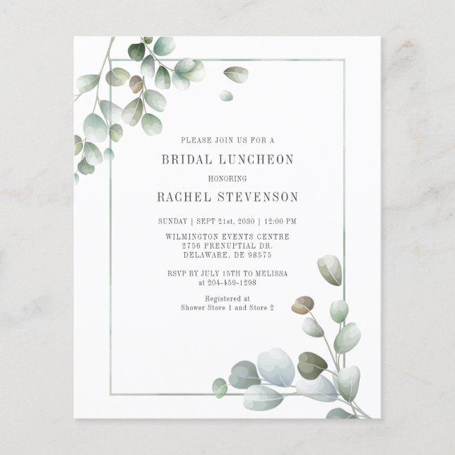Budget Bridal Luncheon Waterverf Eucalyptus (Voorkant)