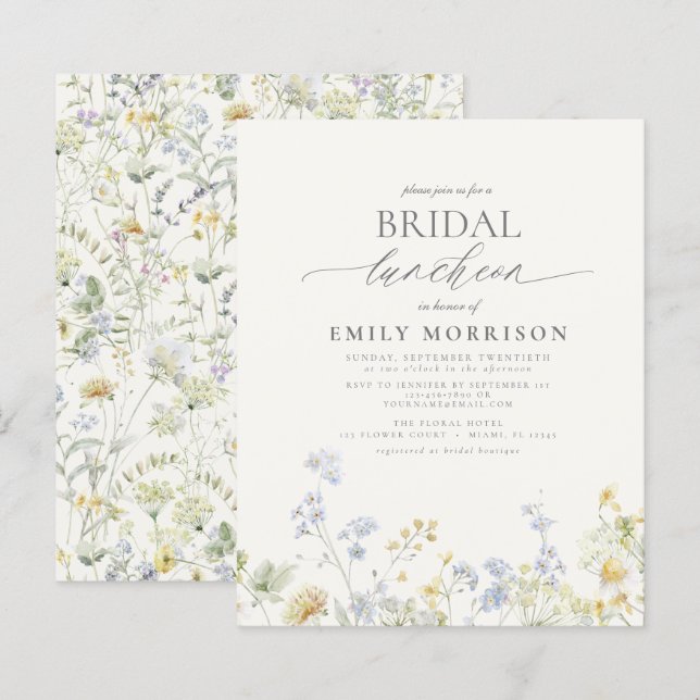 Budget Bridal Luncheon Wildflower Uitnodiging (Voorkant / Achterkant)