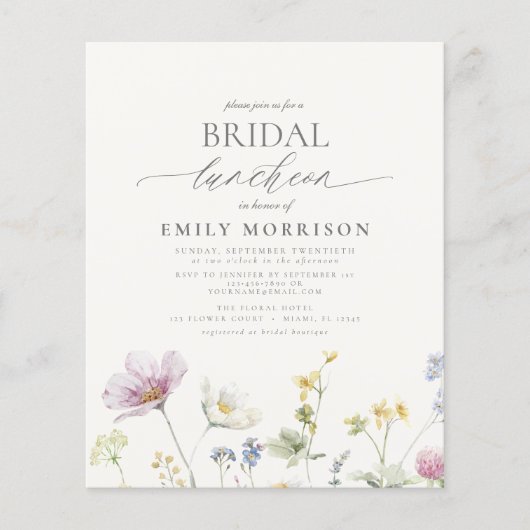 Budget Bridal Luncheon Wildflower Uitnodiging Flyer (Voorkant)
