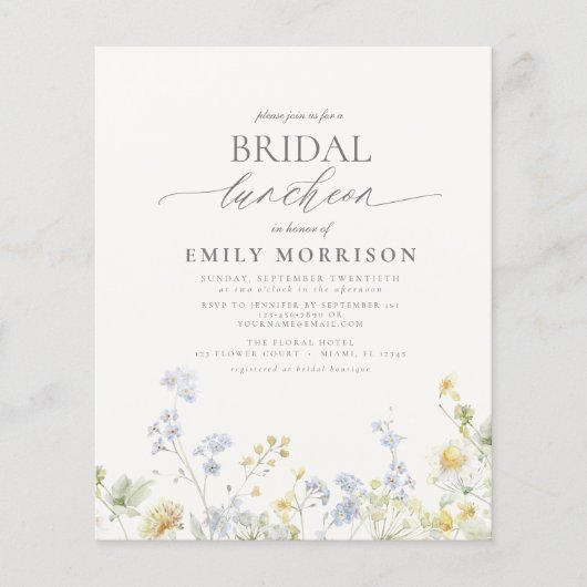 Budget Bridal Luncheon Wildflower Uitnodiging Flyer (Voorkant)