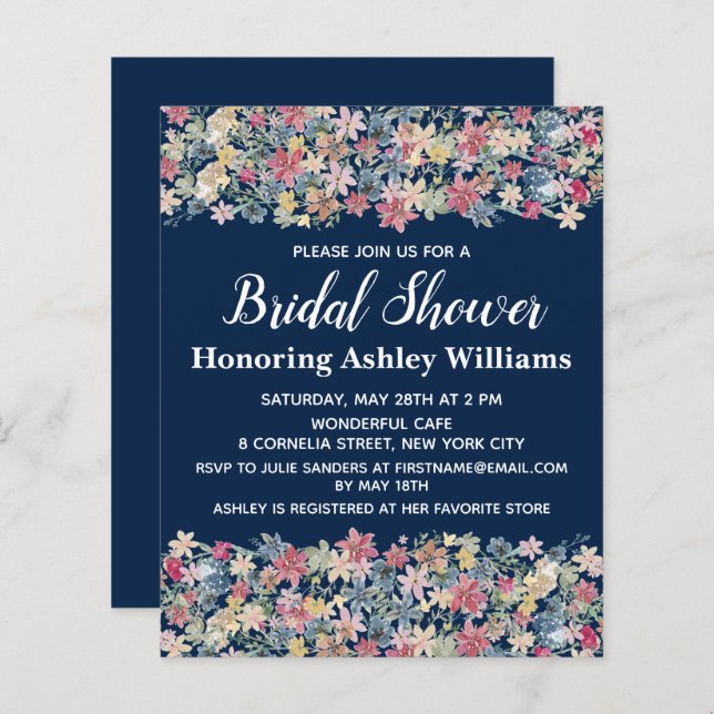 Budget Bridal Shower Invitation Spring Floral Boho (Voorkant / Achterkant)