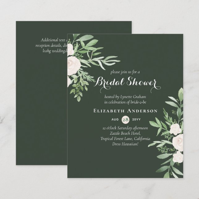 BUDGET Bridal Shower Invitations Floral Leaves (Voorkant / Achterkant)