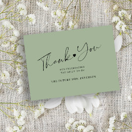 Budget bridal shower script sage green thank you notitiekaartje