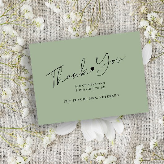 Budget bridal shower script sage green thank you notitiekaartje