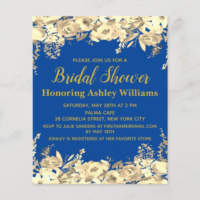 Budget Bridal Shower Uitnodiging Blauw Gold Modern (Voorkant)