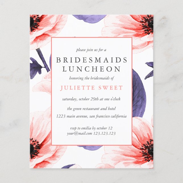 BUDGET Bridesmaids Luncheon Blush paarse florale (Voorkant)