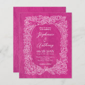 Budget Bright Pink Floral bruiloft uitnodiging (Voorkant / Achterkant)