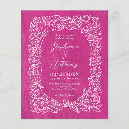 Budget Bright Pink Floral bruiloft uitnodiging (Voorkant)