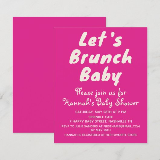 Budget Bright Pink Girl Baby shower Uitnodiging (Voorkant / Achterkant)