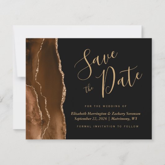Budget Brown Agaat Black Wedding Save the Date (Voorkant)