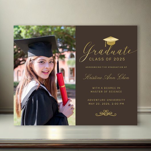 Budget Brown Gold Formal Script Photo Afstuderen